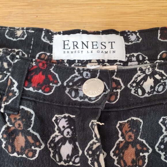 Ernest Le Gamin All Over Teddy Bear Slim Straight Mid Rise Jeans 28W/29L - Picture 3 of 16
